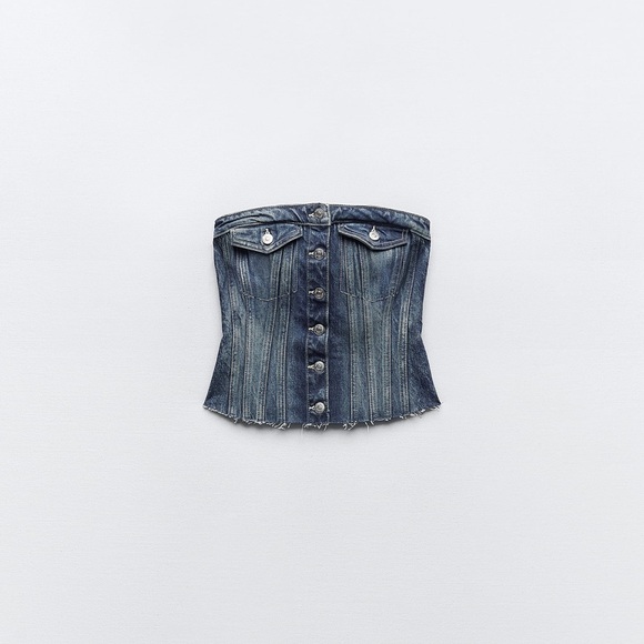 ZARA DENIM TRF CORSET TOP - Picture 6 of 11